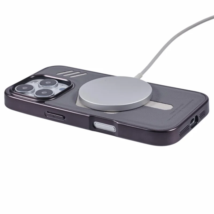 KIGC - KIGC iPhone 16 Pro Mobilskal Magsafe Läder - Grå