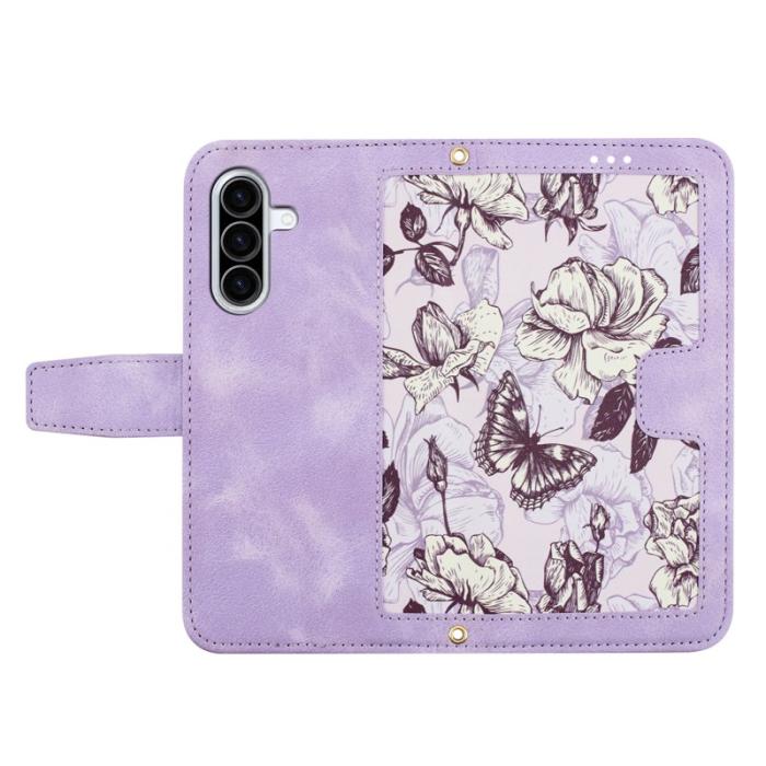 OEM - Samsung Galaxy A37 Fodral KonstLäder Blommor - Lila