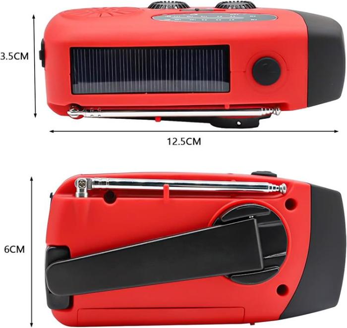 A-One Brand - Vevradio 2000mAh Powerbank med Solceller och Ficklampa - Röd