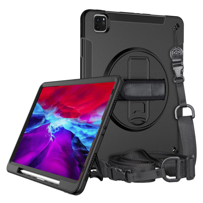 UTGATT1 - iPad Pro 12.9 (2020/2021/2022) Skal Shock-Resistant Hybrid med Axelrem - Svart