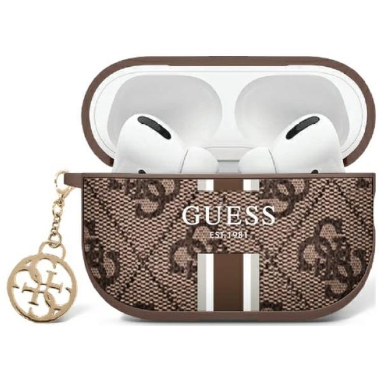 Guess AirPods 1/2 Skal 4G Printed Stripes Charm - Brun | 2353 | AlltMobil