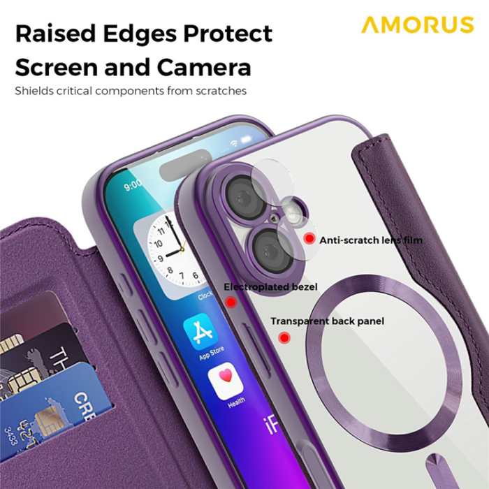 Amorus - AMORUS iPhone 17 Plånboksfodral MagSafe RFID Blocking - Lila