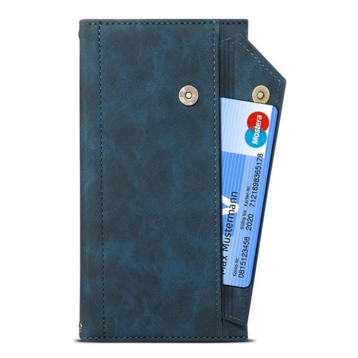 OEM - iPhone 14 Plus Plånboksfodral Flap Zipper Strap - Blå