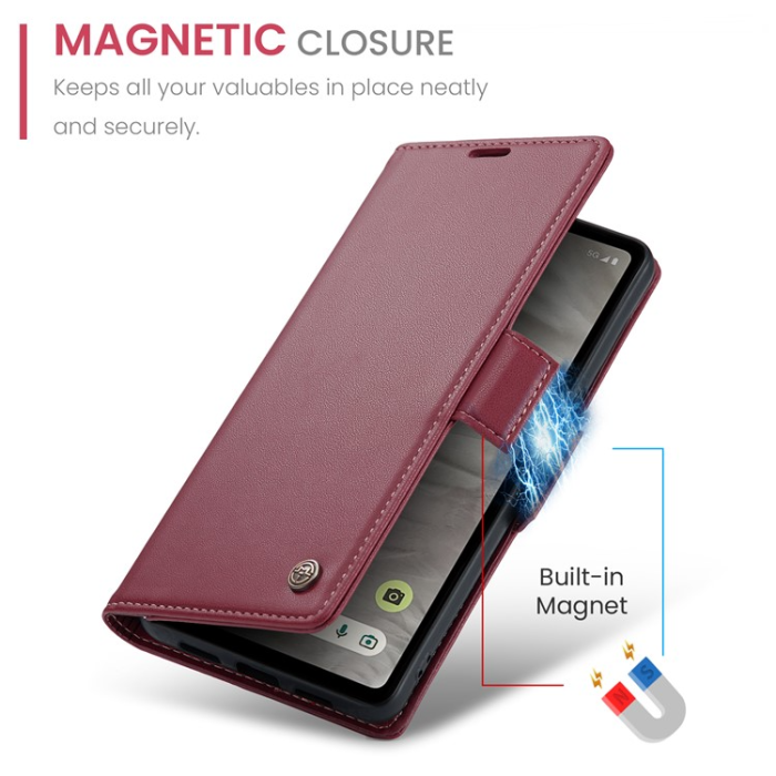 Caseme - Caseme Google Pixel 7A Plånboksfodral RFID Litchi - Röd