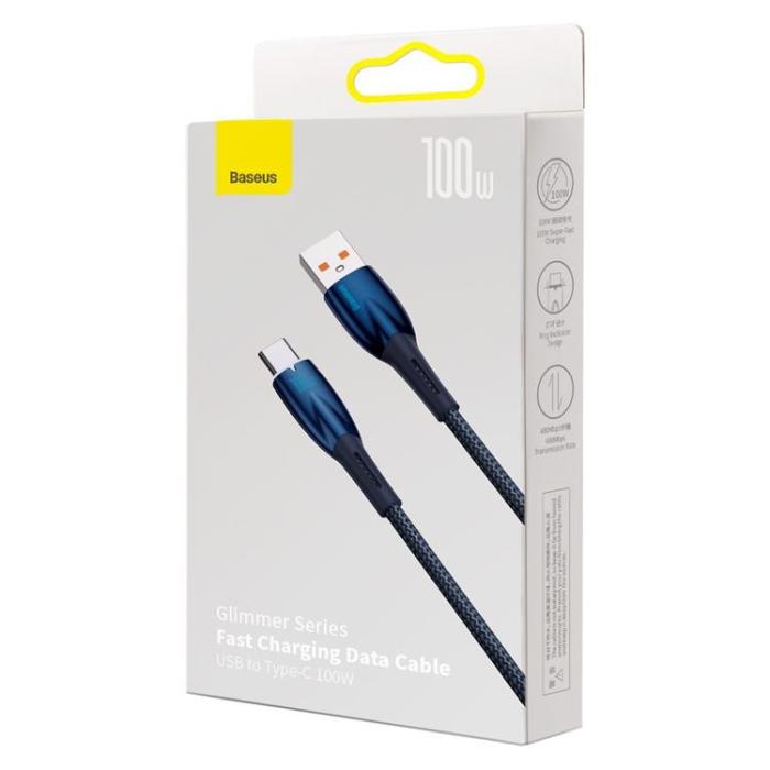 BASEUS - Baseus USB-C till USB-A kabel 1M Glimmer Series - Blå