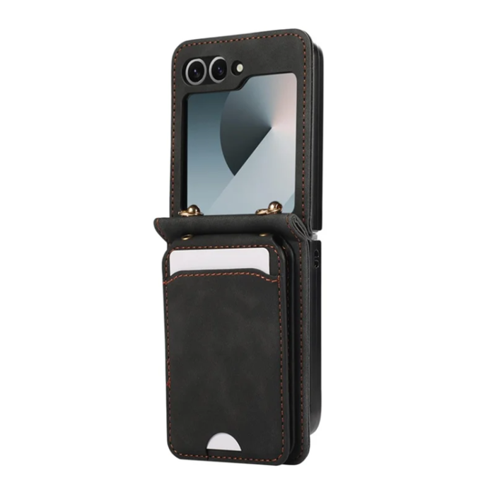 A-One Brand - Galaxy Z Flip7 Plånboksfodral Kickstand med Axelrem - Svart