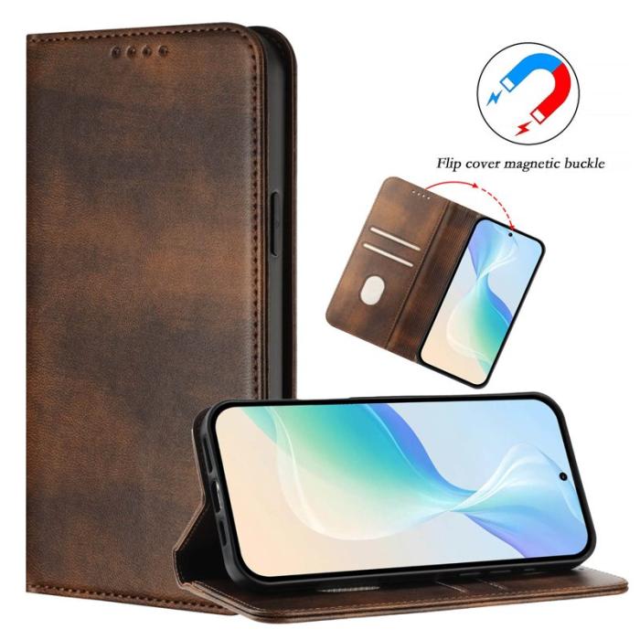 OEM - Samsung Galaxy S26+ Plånboksfodral Konstläder RFID Skydd - Brun