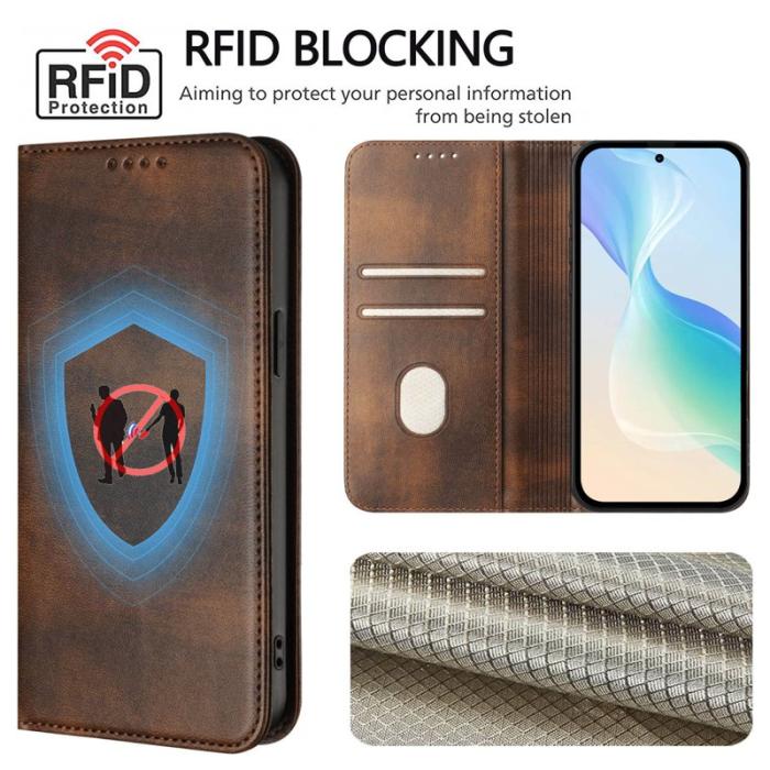 OEM - Samsung Galaxy S26+ Plånboksfodral Konstläder RFID Skydd - Brun