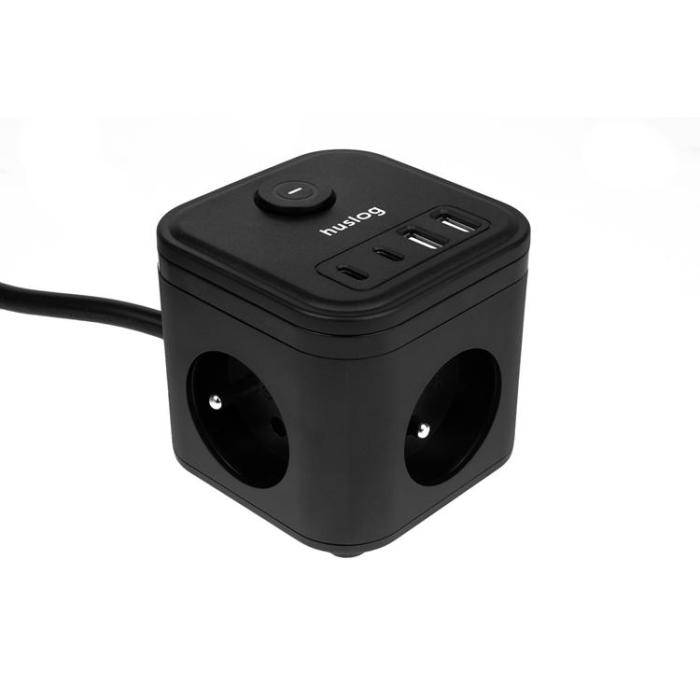 Huslog - Huslog Cube Förlängningssladd med USB - Svart
