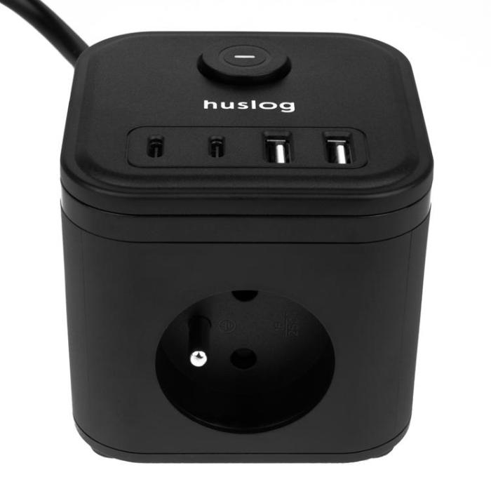 Huslog - Huslog Cube Förlängningssladd med USB - Svart