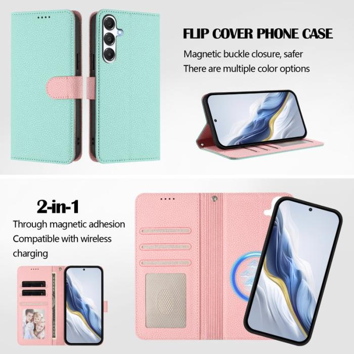 OEM - Samsung Galaxy A35 5G Fodral Äkta Läder Magnetiskt - Mintgrön / Rosa