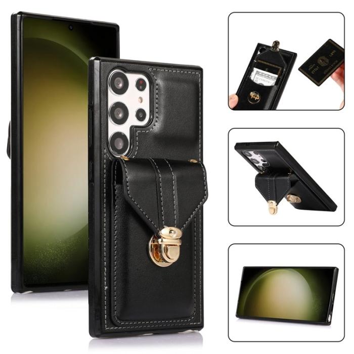 OEM - Mobilfodral för Samsung Galaxy S26 Ultra Kortfack Kickstand Konstläder TPU Svart