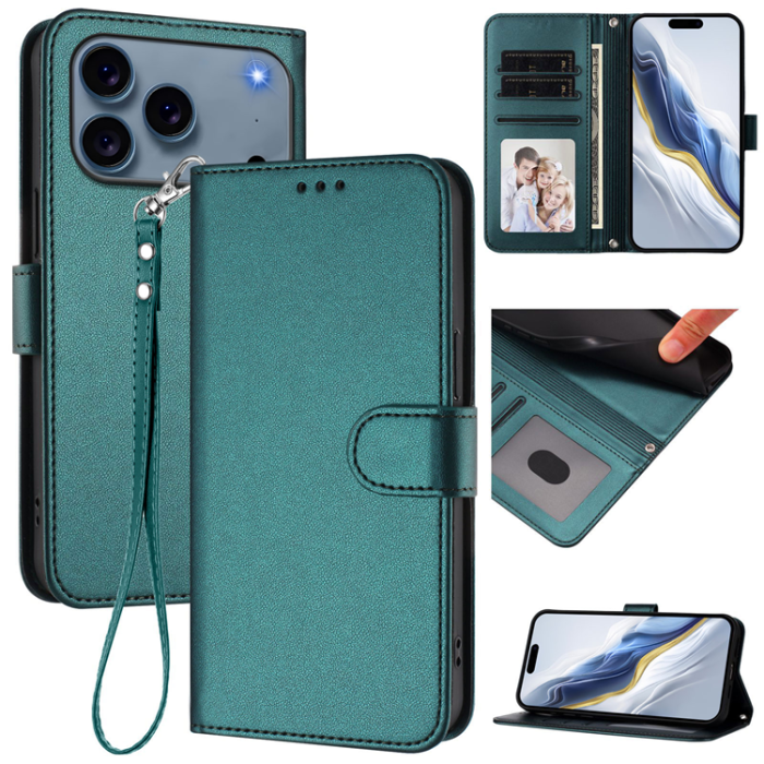 A-One Brand - iPhone 17 Pro Max Plånboksfodral Läder med Handledsrem - Grön