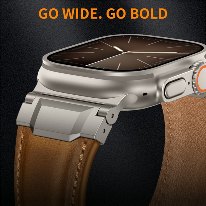 A-One Brand - Apple Watch (42/44/45/46/49mm) Armband Cowhide Läder - Mörkbrun/Titanium