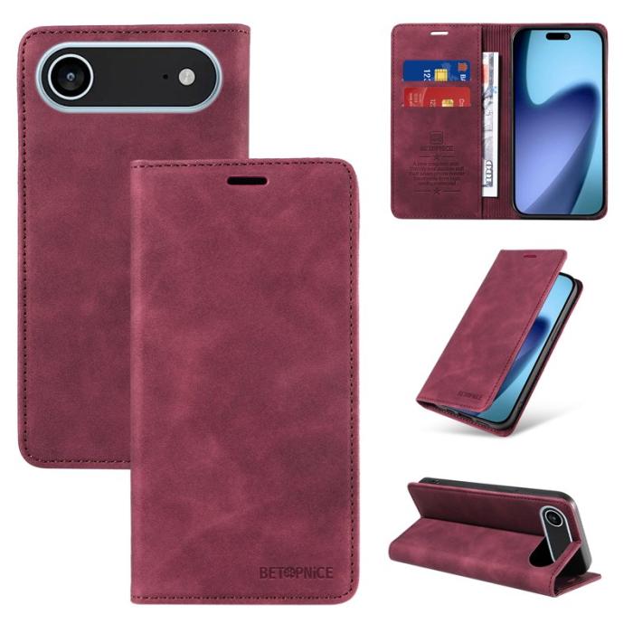 BETOPNICE - BETOPNICE iPhone Air Plånboksfodral Konstläder - Röd