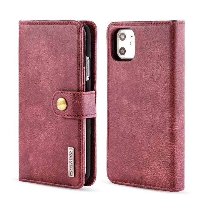 DG.MING - DG.MING iPhone 11 Äkta Läder Plånboksfodral Flip Vinröd
