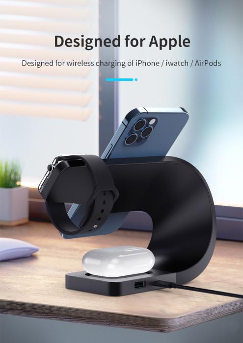 A-One Brand - 3-in-1 Trådlös Laddare Magsafe iPhone, Apple Watch, Airpods - Svart
