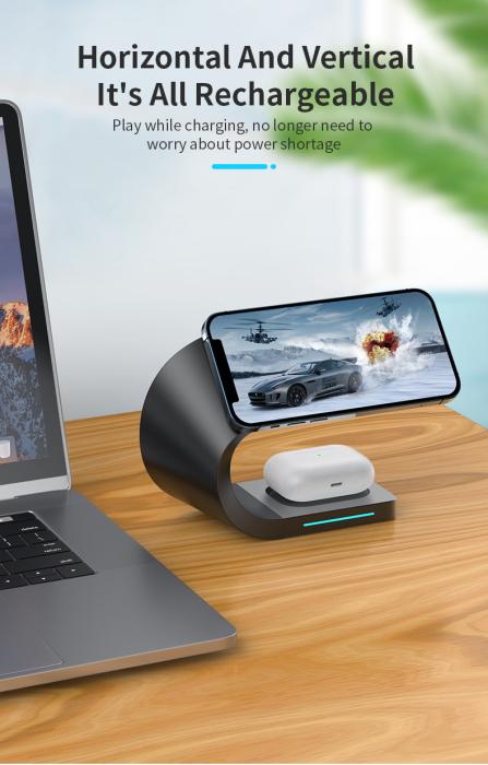 A-One Brand - 3-in-1 Trådlös Laddare Magsafe iPhone, Apple Watch, Airpods - Svart