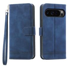 DIERFENG - DIERFENG DF-03 Flip Pl&aring;nboksfodral Google Pixel 9 Pro XL - &Auml;kta l&auml;der - Bl&aring;