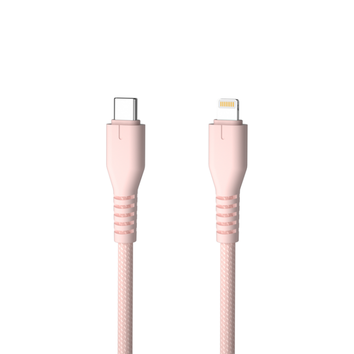 QUALO - QUALO USB-C till Lightning Kabel 2.4A 1.5m Nylon QKN-CL-16 - Rosa