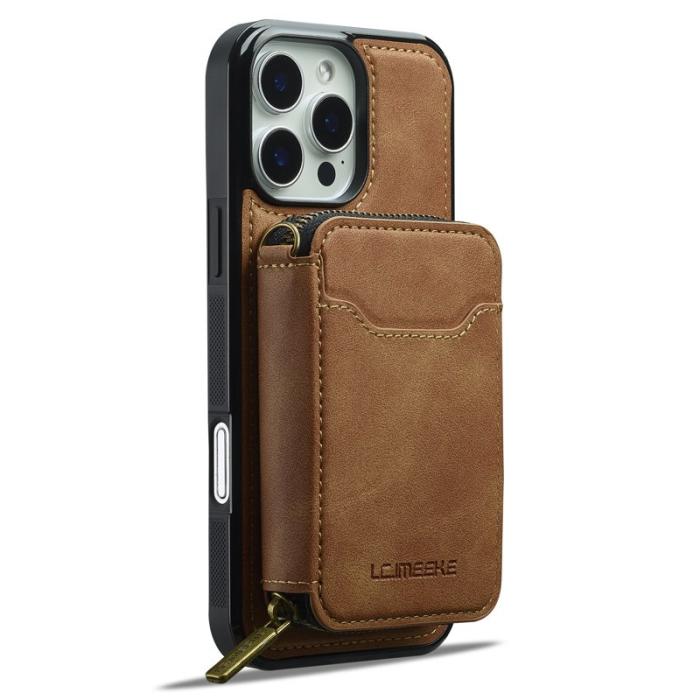 LC.imeeke - LC.IMEEKE L6 iPhone 16 Pro Plånboksfodral Konstläder - Brun