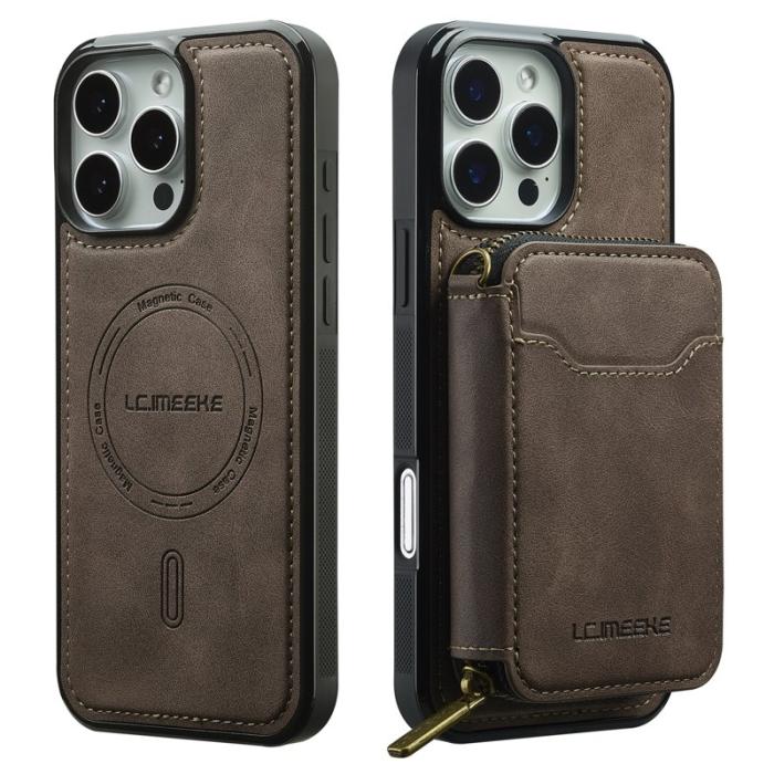 LC.imeeke - LC.IMEEKE L6 iPhone 16 Pro Plånboksfodral Konstläder - Brun