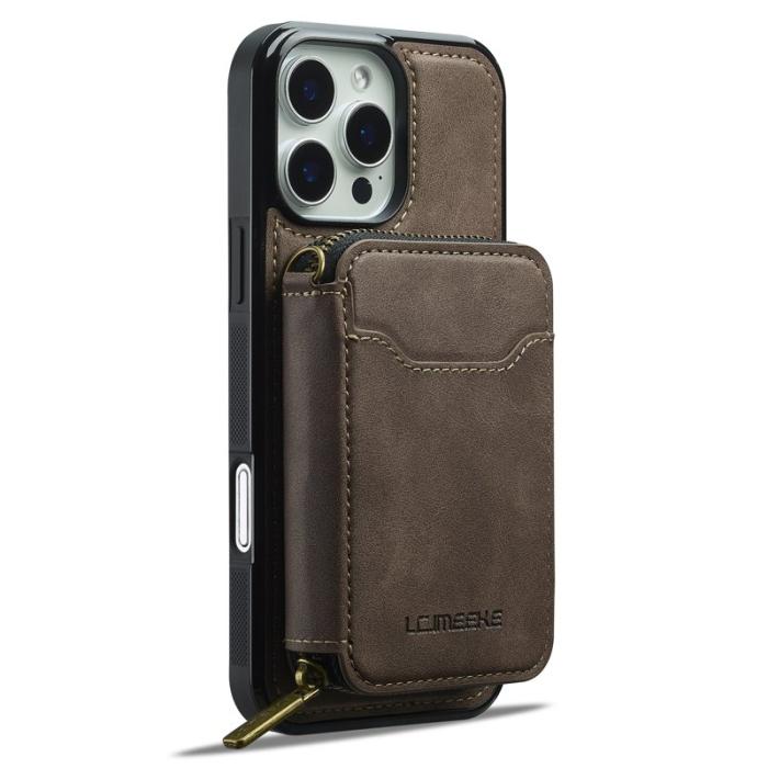 LC.imeeke - LC.IMEEKE L6 iPhone 16 Pro Plånboksfodral Konstläder - Brun