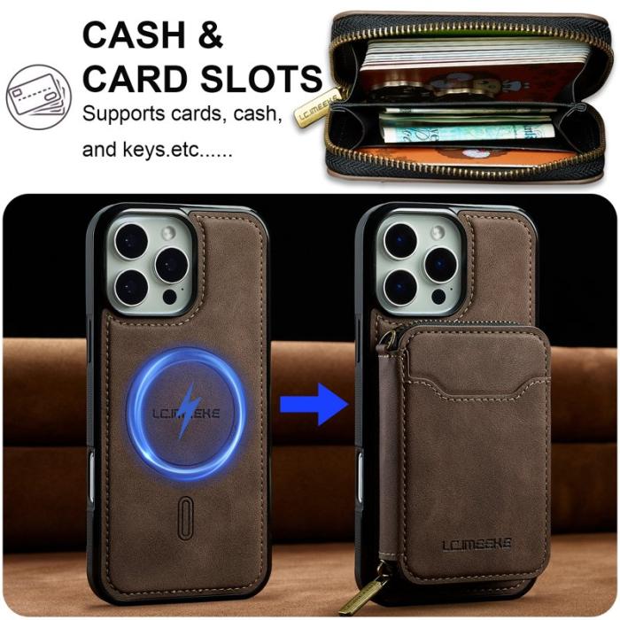 LC.imeeke - LC.IMEEKE L6 iPhone 16 Pro Plånboksfodral Konstläder - Brun