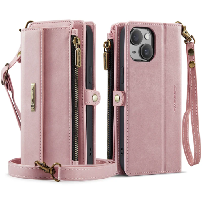 Caseme - Caseme iPhone 13 Plånboksfodral RFID Blocking Zipper - Rosa