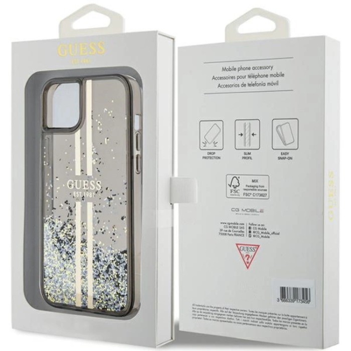Guess - Guess iPhone 15 Plus Mobilskal Liquid Glitter Gold Stripes