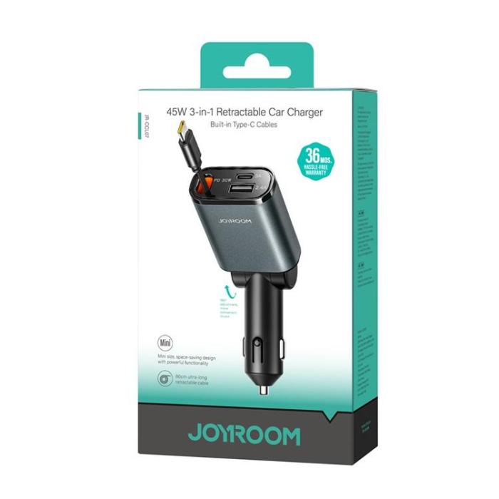 Joyroom - JOYROOM Billaddare 45W Snabbladdning med Indragbara Typ-C Kabel CCL07