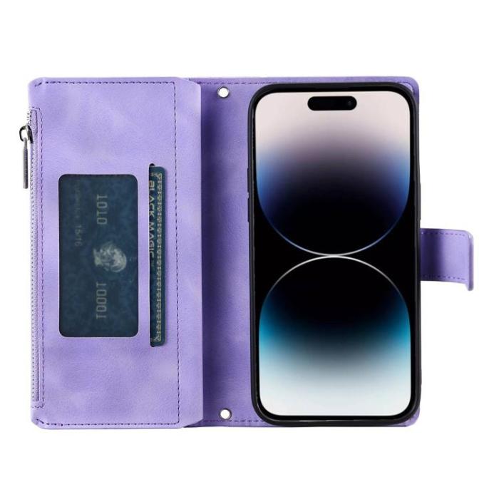 OEM - iPhone 15 Pro Plånboksfodral Mandala Flower Imprinted - Lila