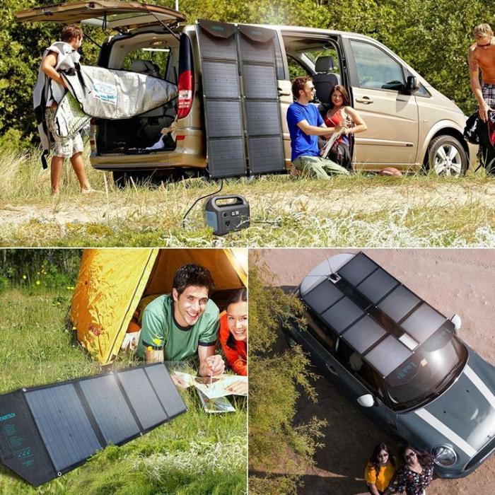 Choetech - Choetech Foldable 2x USB Till Typ-C Solladdare 80W - Svart