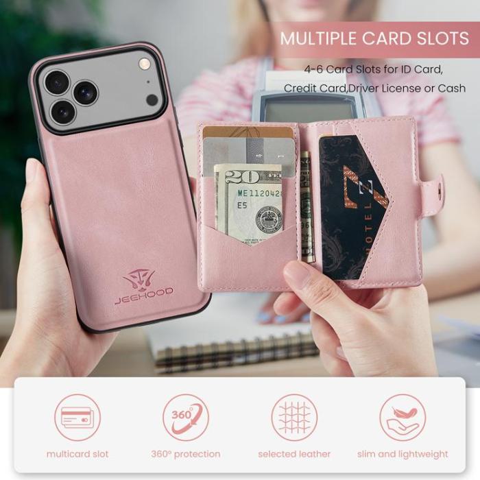 OEM - JEEHOOD Mobilskal till iPhone 17 Pro Konstläder Plast Avtagbar - Rosa