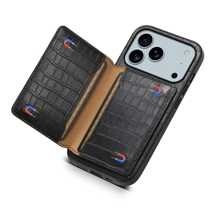 A-One Brand - iPhone 17 Pro Max Mobilskal Korthållare Crocodile - Svart