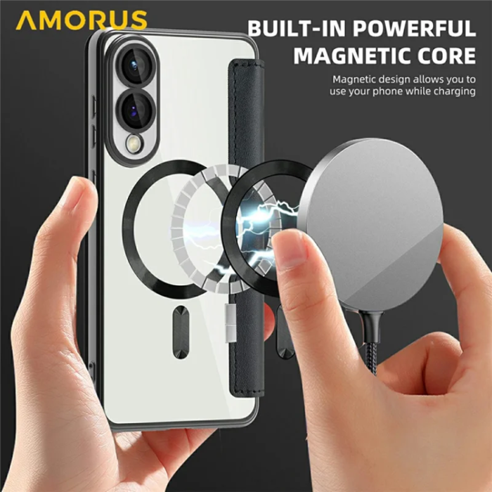 Amorus - Amorus Galaxy S25 Edge Plånboksfodral Magsafe RFID - Svart