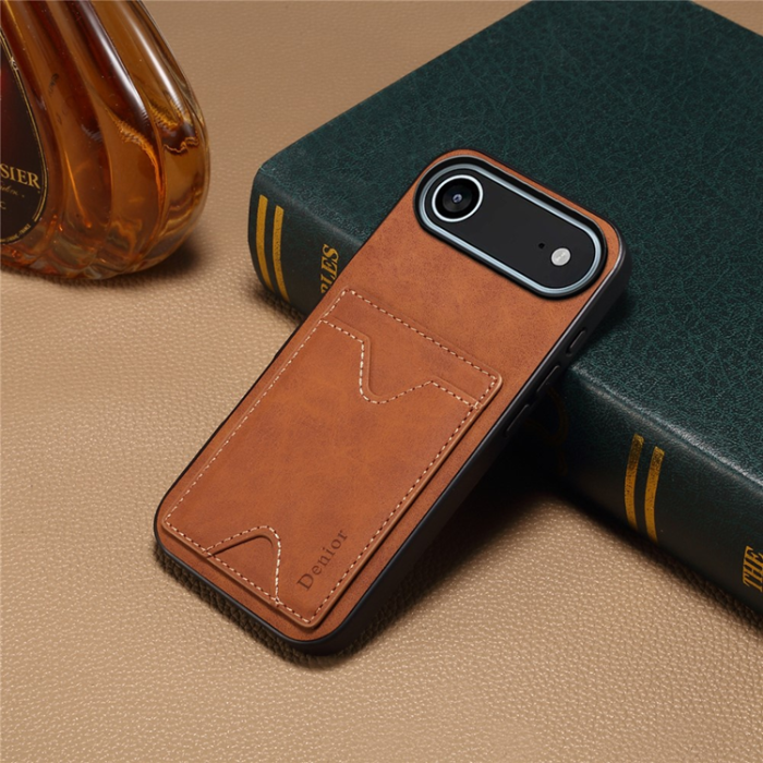 DENIOR - DENIOR iPhone Air Mobilskal Kickstand Korthållare - Brun