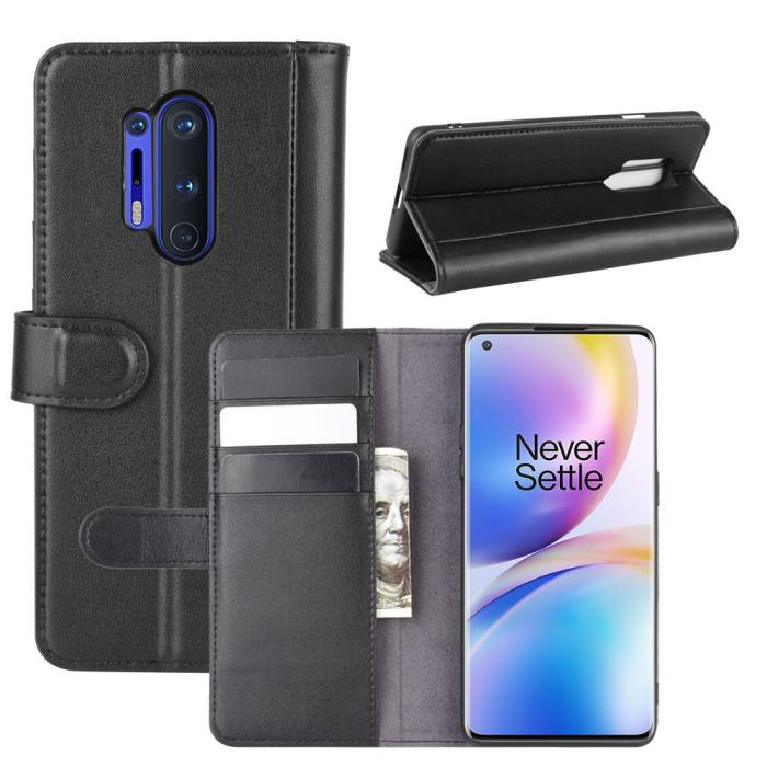 UTGATT1 - Äkta Läder Plånboksfodral OnePlus 8 Pro - Svart