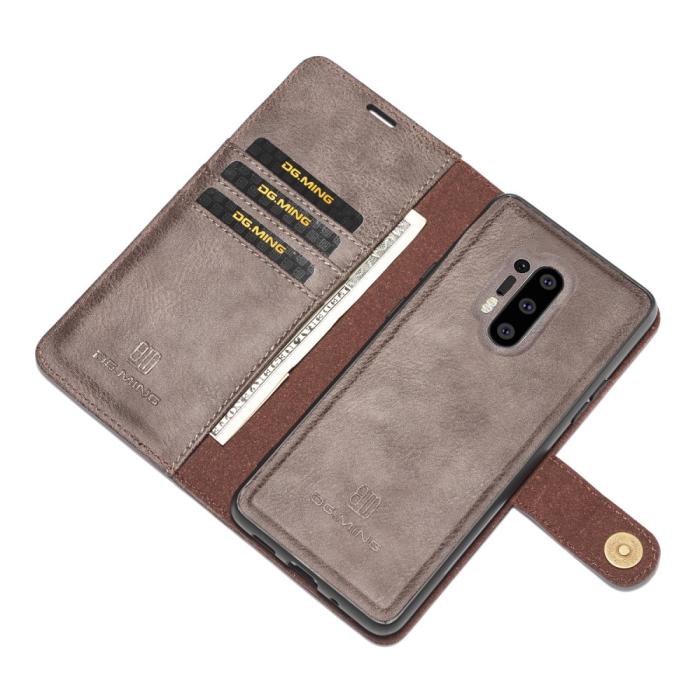 UTGATT1 - DG.MING Detachable Äkta Läder Plånboksfodral OnePlus 8 Pro - Grå