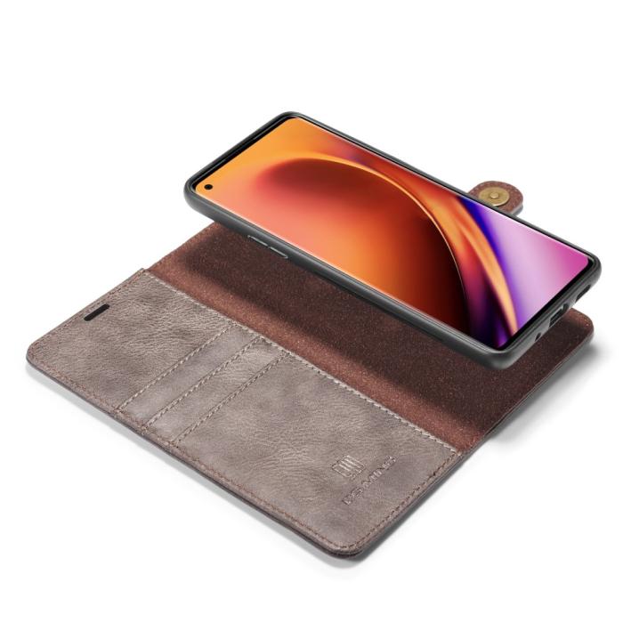 UTGATT1 - DG.MING Detachable Äkta Läder Plånboksfodral OnePlus 8 Pro - Grå