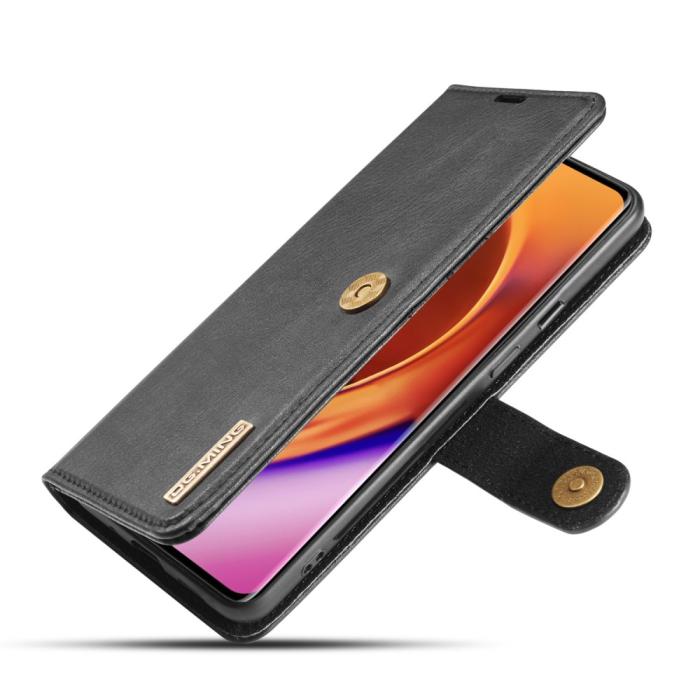 UTGATT1 - DG.MING Detachable Äkta Läder Plånboksfodral OnePlus 8 Pro - Svart