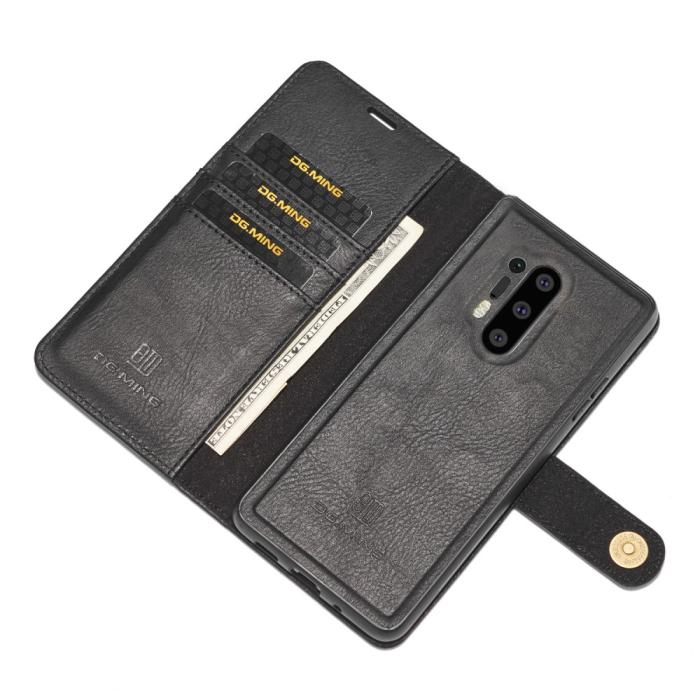 UTGATT1 - DG.MING Detachable Äkta Läder Plånboksfodral OnePlus 8 Pro - Svart