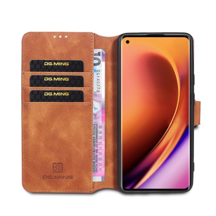 UTGATT1 - DG.MING Retro Läder Plånboksfodral OnePlus 8 Pro - Brun