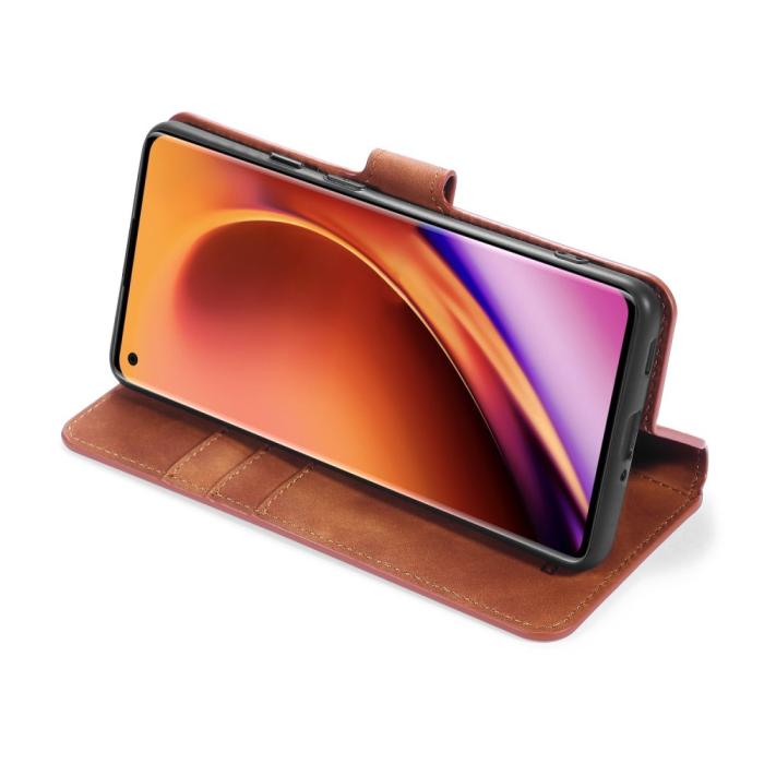 UTGATT1 - DG.MING Retro Läder Plånboksfodral OnePlus 8 Pro - Brun