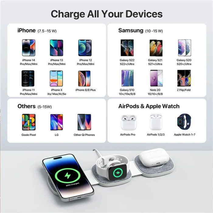 OEM - 3in1 MagSafe Trådlös Laddare iPhone, Apple Watch, Airpods