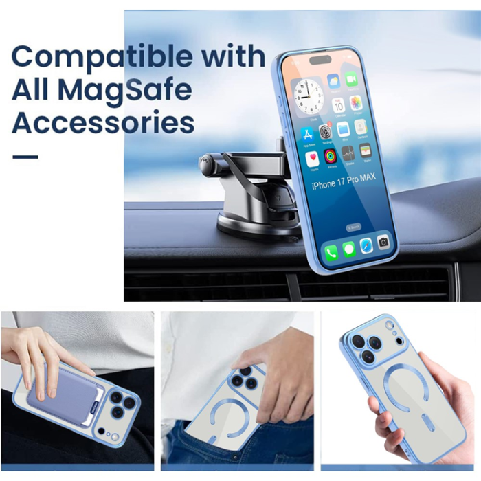 A-One Brand - iPhone 17 Pro Max Mobilskal MagSafe Korthållare TPU + PC - Blå