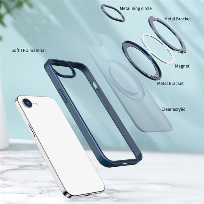 OEM - iPhone 16e Mobilskal MagSafe TPU + Acrylic Kickstand - Marinblå