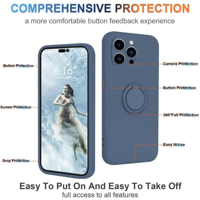 OEM - iPhone 15 Pro Max Mobilskal Ringhållare Liquid Silikon - Midnightblå