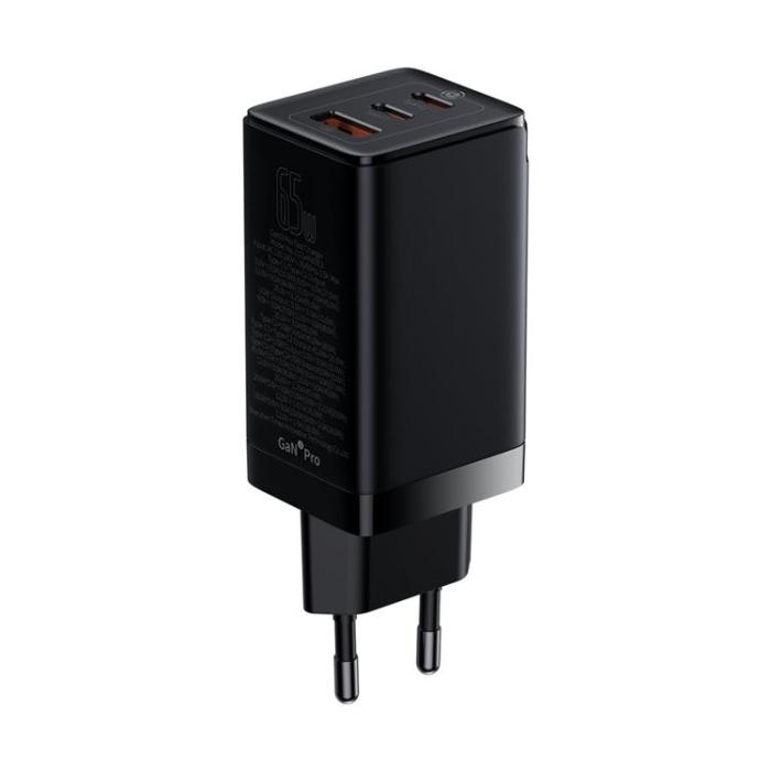 BASEUS - Baseus GaN3 Väggladdare USB 65W 2x Typ-C Till Typ-C Kabel 1m - Svart