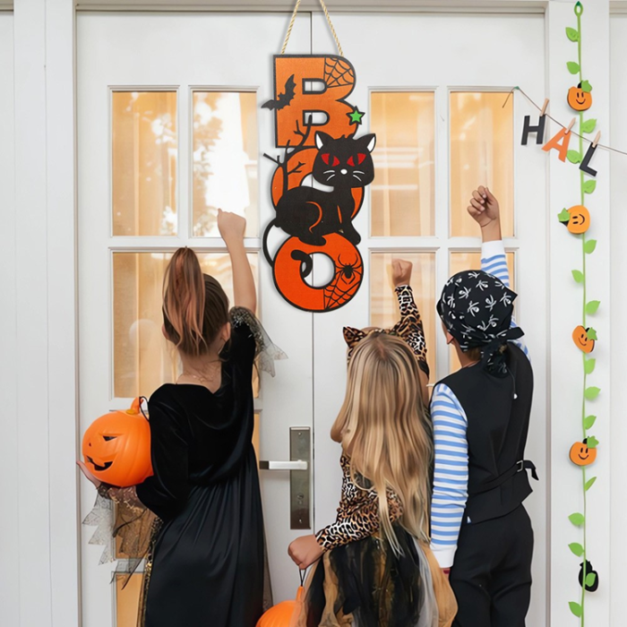 OEM - Halloween Hängande Pumpa Fladdermus Spöke Trä - BOO Cat